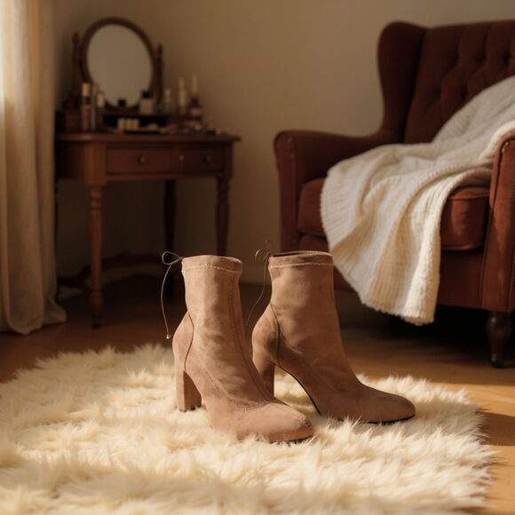 Bamboo Tan Suede Tie Up Platform Booties 10 - Picture 1 of 7